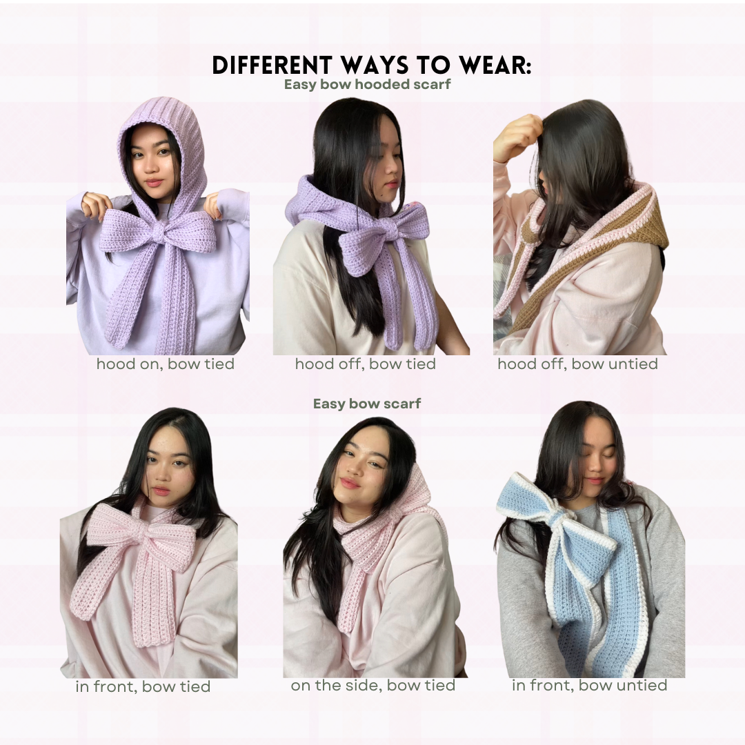 easy bow scarf and hood crochet pattern & tutorial combo